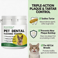 Poudre Nettoyante pour Dents de Chats - Flacon en Plastique, Formule Inodore, Rafraîchit et Élimine la Mauvaise Haleine, le Tartre et la Plaque Dentaire OEMODM
