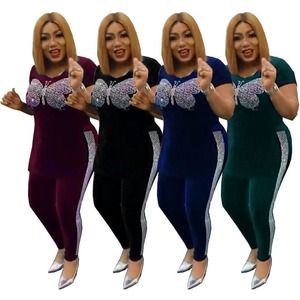 Nuovissimo abbigliamento sportivo invernale <span class=keywords><strong>pantaloni</strong></span> in velluto da donna Set da donna con pietra diamantata a tre quarti <span class=keywords><strong>pantaloni</strong></span> lunghi da donna T141 - Product Image 1