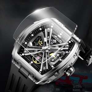 Reloj Mecánico PONIGER P6.17 con Esfera Esqueletizada, Forma Tonneau, Movimiento Color Gun, Fondo Translúcido y Manecillas Luminosas - Product Image 6