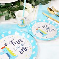 Ensemble d'assiettes et de serviettes pour le 1er anniversaire Lot de 24 décorations pour le premier anniversaire pour les garçons Assiettes en papier jetables avec un an d'anniversaire