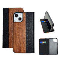 Étui de téléphone DYL Mobile en bois et cuir PU antichoc avec porte-cartes pour iPhone 17/Pro Max avec personnalisation
