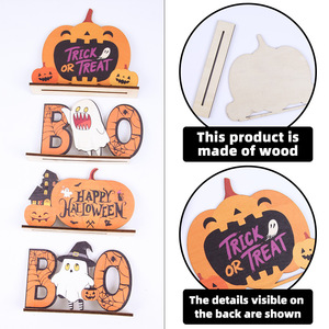 Décorations de bureau transfrontalières pour Halloween : Tableau 3D en bois de dessin animé avec fantôme et citrouille, Ornements de <span class=keywords><strong>table</strong></span> à manger pour la maison pour la Fête des Morts - Product Image 5