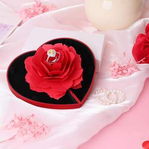 iSuperb Heart Shape <b>Ring</b> <b>Box</b> With Red Rose Flower Velvet Jewelry Gift For Women Valentine'S Day - Product Image 5