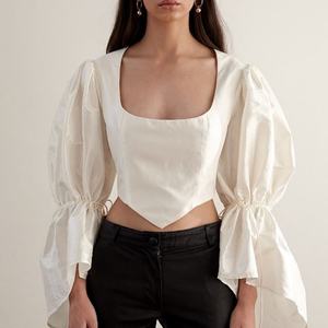 Blusa de mujer personalizada al por mayor, ropa informal con cuello cuadrado, manga abullonada, top tipo corsé - Product Image 1