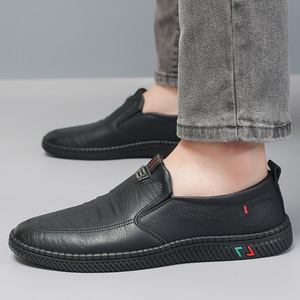 Mocasines de Cuero para Hombre, con Punta Descubierta, Antideslizantes, con Suela de Goma, Color Sólido, Decoración con Logotipo en Relieve, Zapatos Casuales de Negocios - Product Image 2