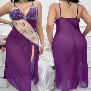 H3933 2024 Nuevo Diseño, Camisón Sexy, Maxi Vestido de Encaje con Bordado Floral, Abertura Lateral Irregular, Lencería Sexy - Product Image 4