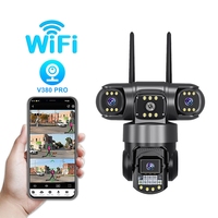 Kamera IP Wifi V380 Pro Outdoor 12MP 6K Tiga Lensa Tiga Layar Monitor Video Keamanan Penglihatan Malam Tahan Air CCTV