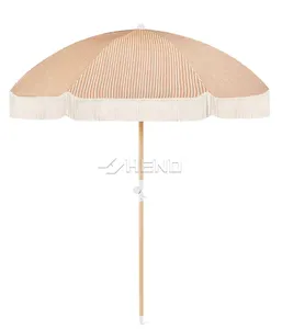 <span class=keywords><strong>Parasol</strong></span> de plage bohème de luxe en bois véritable de 200 cm, imprimé personnalisé vintage, recyclé, avec pompons – Prix usine - Product Image 5