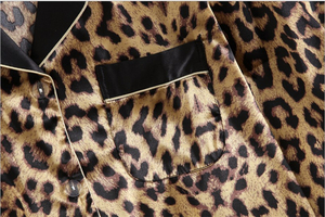 Hot Sale Leopard Print Polyester/Cotton Elastic Waist <strong>Thermal</strong> <strong>Long</strong> <strong>Sleeve</strong> 2 Piece Pajamas Nightwear for <strong>Women</strong> - Product Image 6