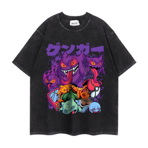 Customized Manufacturers Heavy Black 240Grams 100% Cotton Acid Wash Vintage Graphic <strong>Pokemoned</strong> Gengar Anime Men <strong>T</strong>-<strong>shirt</strong> - Product Image 6