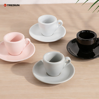 Ensemble tasse et soucoupe à expresso en porcelaine, mini, 50 ml, blanc/noir, avec paroi épaissie de 9 mm
