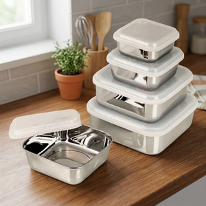 Square Metal Classic Food Storage Container with White Plastic Lid Small Capacity Kitchen Organizer <b>Box</b> <b>Packed</b> - Product Image 3