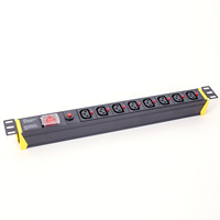 Soket PDU IEC C13 8-Way 19" 1U Cangkang Aluminium Alloy dengan Perlindungan Beban Berlebih untuk Ruang Server