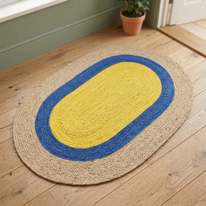 Modern Oval Braided Area Rug Red Yellow White Jute Non Slip Rubber Backing Living Room Floor Mat Made In Bangladesh - Product Image 5