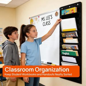 10 Pockets Hanging Wall <b>File</b> Organizer Black <b>Storage</b> Pocket Chart For Office And Classroom Punch Free Non Woven Fabric - Product Image 6