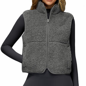 Disko Sport Gilet polaire pour femme, col montant, sans manches, fermeture éclair, haut de sport d'extérieur, Premium, noir, gris givré, EWT9500 - Product Image 3