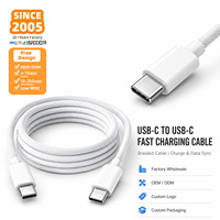 Kabel Pengisian Cepat USB C ke USB C dengan Jalinan Nilon Grosir, Kabel Sinkronisasi Data dengan Chip Pintar untuk Laptop, Tablet, Ponsel, Power Bank