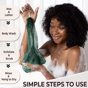 <span class=keywords><strong>Éponge</strong></span> de bain exfoliante authentique en filet africain OEM avec nœuds et cordes, gant de toilette exfoliant pour le dos - Product Image 6