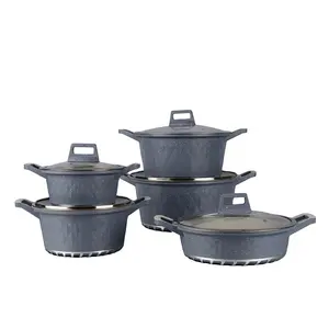 The most popular 6 or 10-piece set of non-stick aluminum POTS with glass LIDS marble-coated die-cast cookware