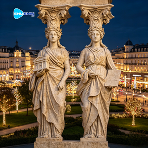 Statue d'extérieur sculptée à la main, grande taille, en pierre naturelle, représentant la Muse de la Musique, style grec antique, élégante et artistique, pour jardin. - Product Image 1