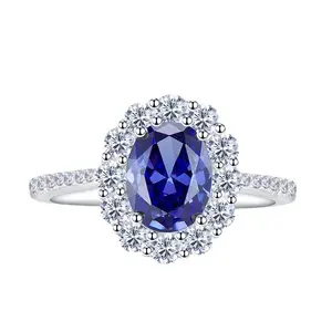 Hot bán của phụ nữ cổ điển nhân tạo Sapphire hình bầu dục 7*9 Zircon Vòng