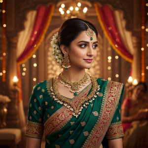 High Quality Traditional Gold Plated Kundan Necklace <b>Set</b> Green <b>Beads</b> Flower Design Bridal Indian Ethnic Wedding Jewelry Earrings - Product Image 3