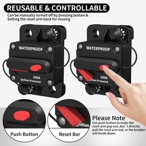 Waterproof Circuit <strong>Breaker</strong> 100A 12-48V DC Circuit <strong>Breaker</strong> Manual <strong>Reset</strong> Battery Circuit <strong>Breaker</strong> for Audio/Video System Boat Truck - Product Image 3