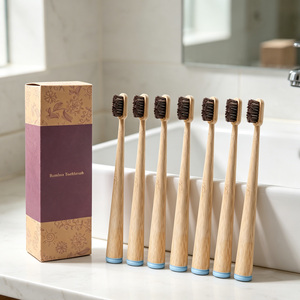 Brosse à <span class=keywords><strong>dents</strong></span> biodégradable zéro déchet, manche en bambou, poils naturels en crin de cheval - Product Image 1