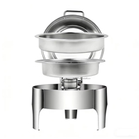 Chafing Dish Mewah 6L Komersial dari Baja Anti Karat dengan Tutup Kaca Bulat untuk Pemanas Makanan Prasmanan, Peralatan Prasmanan untuk Hotel, Restoran, dan Pesta