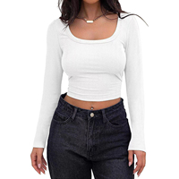 Crop top côtelé à manches longues avec broderie personnalisée, nouveau style très tendance, crop tops sexy pour femmes