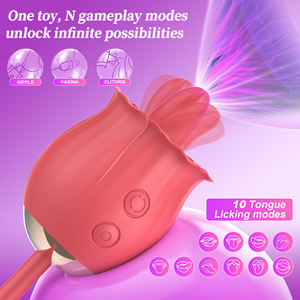 เครื่องนวดกระตุ้นจุดจีและคลิตอริสแบบสองหัวรูปดอกกุหลาบ พร้อมโหมดสั่นแบบเลีย ทำจากซิลิโคนเนื้อนุ่ม กันน้ำระดับ IPX7 ชาร์จผ่าน USB - Product Image 4
