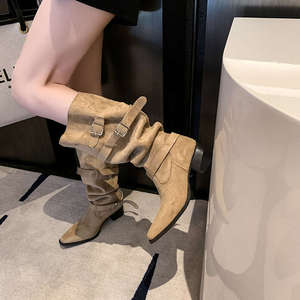 Pointed Toe Forest Girl <strong>Boots</strong> Women Chunky Heel Slimming Ruched <strong>Slouch</strong> 2026 Spring Autumn Rubber Outsole Over-the-knee Long - Product Image 4