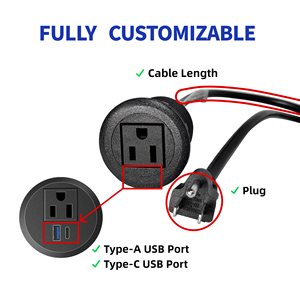 Prise de courant ronde miniature noire standard américaine, prise de bureau, 15A, 1 prise standard américaine pour bureau, table de chevet, armoire, comptoir - Product Image 2