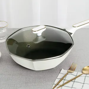 Wok de indução elétrica antiaderente de alumínio, venda quente, wok de indução chinesa com tampa