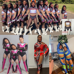 زي فريق الرقص الأسود للراقصات مع بدلة قطعة واحدة مزينة بالترتر الأزرق للعروض، زي رقص مخصص للراقصات مع شراشيب - Product Image 6