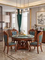 Ensemble table et chaises de salle à manger en marbre noir et or de style européen, nouveau style chinois, en bois massif sculpté, démontable et assemblable pour salles à manger