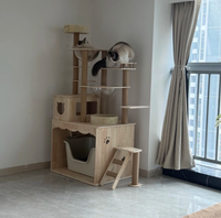 Structure d'escalade pour chat en bois massif intégrée avec armoire de rangement pour litière, design gain de place, lit pour chat de style capsule spatiale