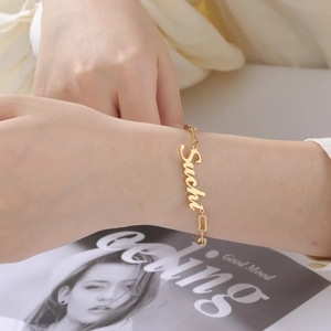 Pulsera De Letras vendita calda gioielli personalizzati personalizzati in acciaio inossidabile placcato oro Nombre Pulsera lettera catena cubana nome <span class=keywords><strong>reggiseno</strong></span> - Product Image 4