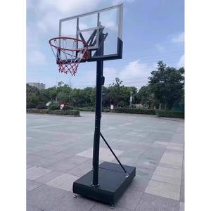 Aro de Baloncesto con Tablero de Vidrio Templado, Altura Ajustable, Equipo para Cancha al Aire Libre - Product Image 1