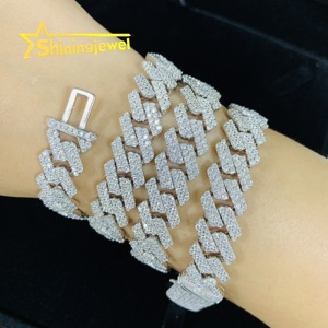 Guangzhou Shining Shiny <strong>Guarantee</strong> 13mm 2 Row VVS Moissanite Cuban <strong>Chain</strong> 925 Sterling Silver Gold Plated Hip Hop Cuban Link <strong>Chain</strong> - Product Image 5