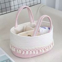 Organisateur de couches pour bébés tissé à la main avec glands panier de rangement pour pépinière support portable sac fourre-tout sac à couches pour maman