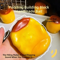Jouet Squishy Artisanal Caramel Pudding Croquant avec Remplissage Blocs de Construction, Rebond Lent, Anti-Stress, Jouet Fidget Squishy Croquant