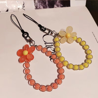 Macaron couleur perles fleur téléphone portable lanière filles Bracelet perles faites à la main mignon téléphone portable lanière porte-clés