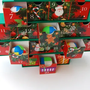 Stile di lusso prezzo di fabbrica fatto a mano personalizzato bambini 24 giorni calendario dell'avvento scatola regalo a forma di albero per natale