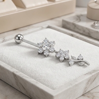 Anneau de nombril en acier chirurgical fileté à l'extérieur avec cristal en forme de fleur, 14G, bijou de piercing pour femme