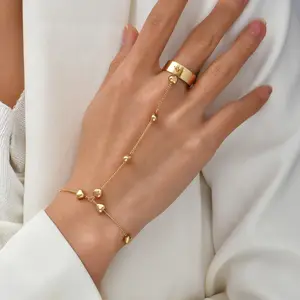 Pulsera Con Anillo Herz Anhänger Kette Armband Link verbunden Gold breite Fingerring Armbänder Frauen Link Hand Schmuck Armband
