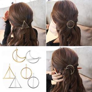 Fermaglio per capelli in lega dolce minimalista argento oro forcina geometrica cava con cerchio triangolo Moon Design accessori per capelli