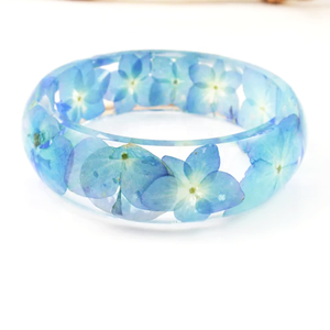 Joyería No <span class=keywords><strong>Me</strong></span> Olvides, Joyería Bohemia de Moda, Flores Reales, Brazalete de Resina con Flores Prensadas de Hortensia Azul para Ella - Product Image 1