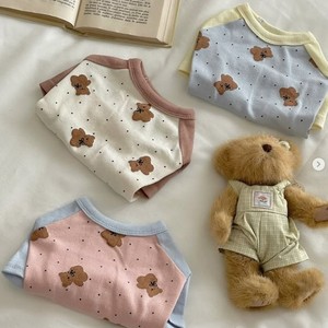 Gilet pour chien rose et bleu à pois imprimé ours, respirant, pour toutes les saisons, vêtements pour petits chiens - Product Image 1