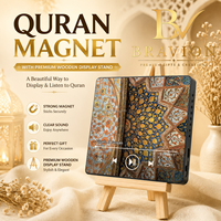 BRAVION Haut-parleur Coranique Carré Personnalisable avec Support en Bois, Magnétique pour Réfrigérateur, Rechargeable par USB, Décoration Quotidienne du Ramadan
